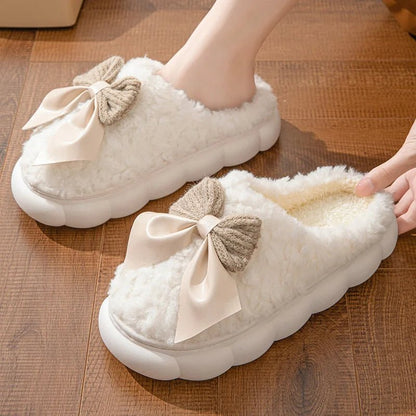 Cute Bow Winter Warm Fur Slippers for Women - dellidu.com - white - Cute Bow Winter Warm Fur Slippers for Women - 40 - 41 - Cute Bow Winter Warm Fur Slippers for Women - 14:1745#white;200000124:201446566 - dellidu.com