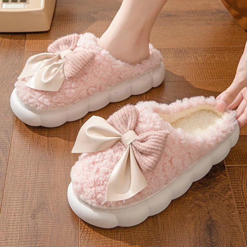 Cute Bow Winter Warm Fur Slippers for Women - dellidu.com - pink - Cute Bow Winter Warm Fur Slippers for Women - 40 - 41 - Cute Bow Winter Warm Fur Slippers for Women - 14:771#pink;200000124:201446566 - dellidu.com