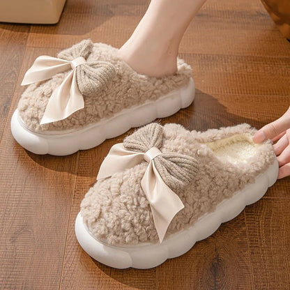 Cute Bow Winter Warm Fur Slippers for Women - dellidu.com - khaki - Cute Bow Winter Warm Fur Slippers for Women - 40 - 41 - Cute Bow Winter Warm Fur Slippers for Women - 14:9859092#khaki;200000124:201446566 - dellidu.com