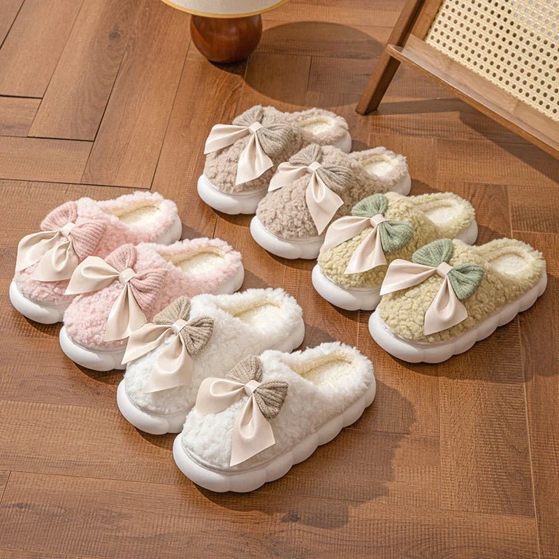 Cute Bow Winter Warm Fur Slippers for Women - dellidu.com - green - Cute Bow Winter Warm Fur Slippers for Women - 36 - 37 - Cute Bow Winter Warm Fur Slippers for Women - 14:365615#green;200000124:201446567 - dellidu.com