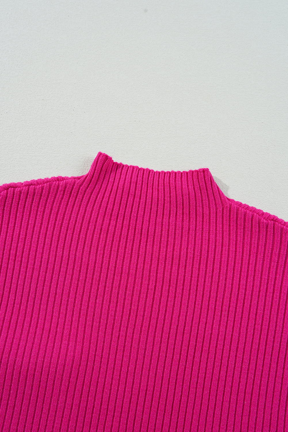 Pink Ribbed Knit Short Sleeve Sweater with Patch Pockets