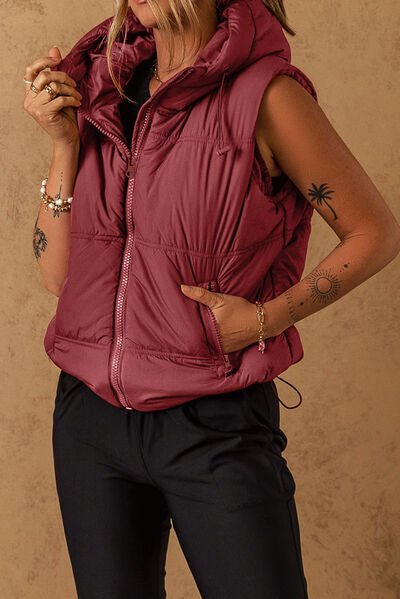 Drawstring Zip Up Hooded Vest Coat - dellidu.com - 100100185767161 - Burgundy - b731aa3a5acf44acaf1fb82087ef58e3 - Min - M - b731aa3a5acf44acaf1fb82087ef58e3 - Min - 100100185767161 - Trendsi