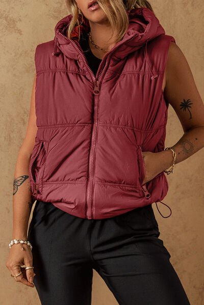 Drawstring Zip Up Hooded Vest Coat - dellidu.com - 100100185767161 - Burgundy - 0ca80989 - a320 - 4720 - 84fe - 2509bbfa5085 - Min - M - 0ca80989 - a320 - 4720 - 84fe - 2509bbfa5085 - Min - 100100185767161 - Trendsi