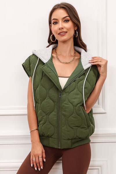 Drawstring Zip Up Hooded Vest Coat - dellidu.com - 100100979151839 - Moss - c80e350f - 65e4 - 472e - 83de - 634183d83752 - Min - S - c80e350f - 65e4 - 472e - 83de - 634183d83752 - Min - 100100979151839 - Trendsi