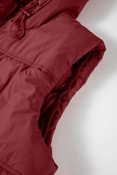 Drawstring Zip Up Hooded Vest Coat - dellidu.com - 100100185767161 - Burgundy - d5d8ca6f41114e3bafb3b91bd4b0bd36 - Min - M - d5d8ca6f41114e3bafb3b91bd4b0bd36 - Min - 100100185767161 - Trendsi