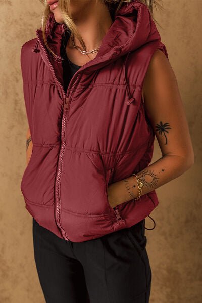 Drawstring Zip Up Hooded Vest Coat - dellidu.com - 100100185767161 - Burgundy - 3f8a69f64ce04a008ddec0205965cd2f - Min - M - 3f8a69f64ce04a008ddec0205965cd2f - Min - 100100185767161 - Trendsi