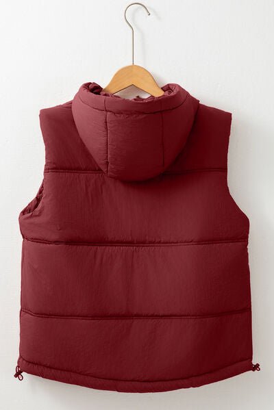 Drawstring Zip Up Hooded Vest Coat - dellidu.com - 100100185767161 - Burgundy - 1b62520ca46348dcb05785dd4b32790b - Min - M - 1b62520ca46348dcb05785dd4b32790b - Min - 100100185767161 - Trendsi