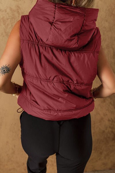 Drawstring Zip Up Hooded Vest Coat - dellidu.com - 100100185767161 - Burgundy - a4dfe8944d1347b2bdd54bf0520dc109 - Min - M - a4dfe8944d1347b2bdd54bf0520dc109 - Min - 100100185767161 - Trendsi