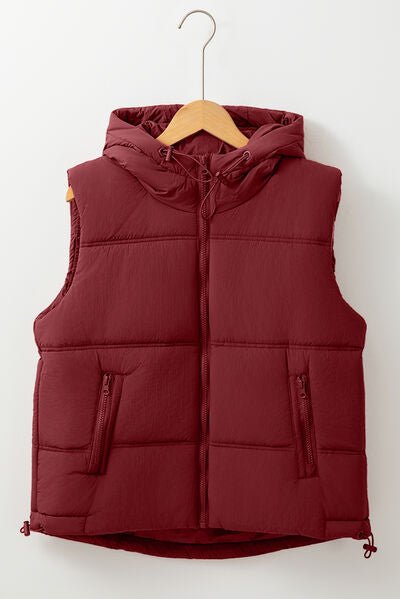 Drawstring Zip Up Hooded Vest Coat - dellidu.com - 100100185767161 - Burgundy - d4e2149e296d436eb29fd427b71f281a - Min - M - d4e2149e296d436eb29fd427b71f281a - Min - 100100185767161 - Trendsi