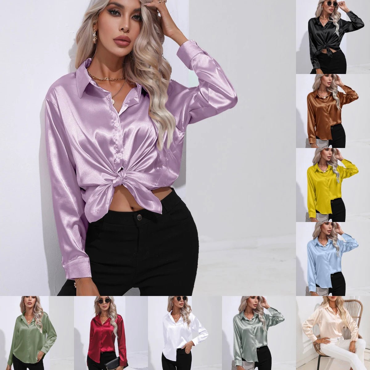 Elegant Satin Autumn Women's Slim Fit Blouse - dellidu.com - Blue - Elegant Satin Autumn Women's Slim Fit Blouse - S - Elegant Satin Autumn Women's Slim Fit Blouse - 14:350850#Blue;5:100014064 - dellidu.com