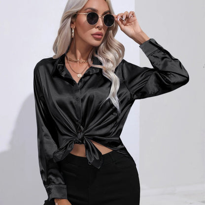 Elegant Satin Autumn Women's Slim Fit Blouse - dellidu.com - Black - Elegant Satin Autumn Women's Slim Fit Blouse - XXL - Elegant Satin Autumn Women's Slim Fit Blouse - 14:365458#Black;5:4182 - dellidu.com