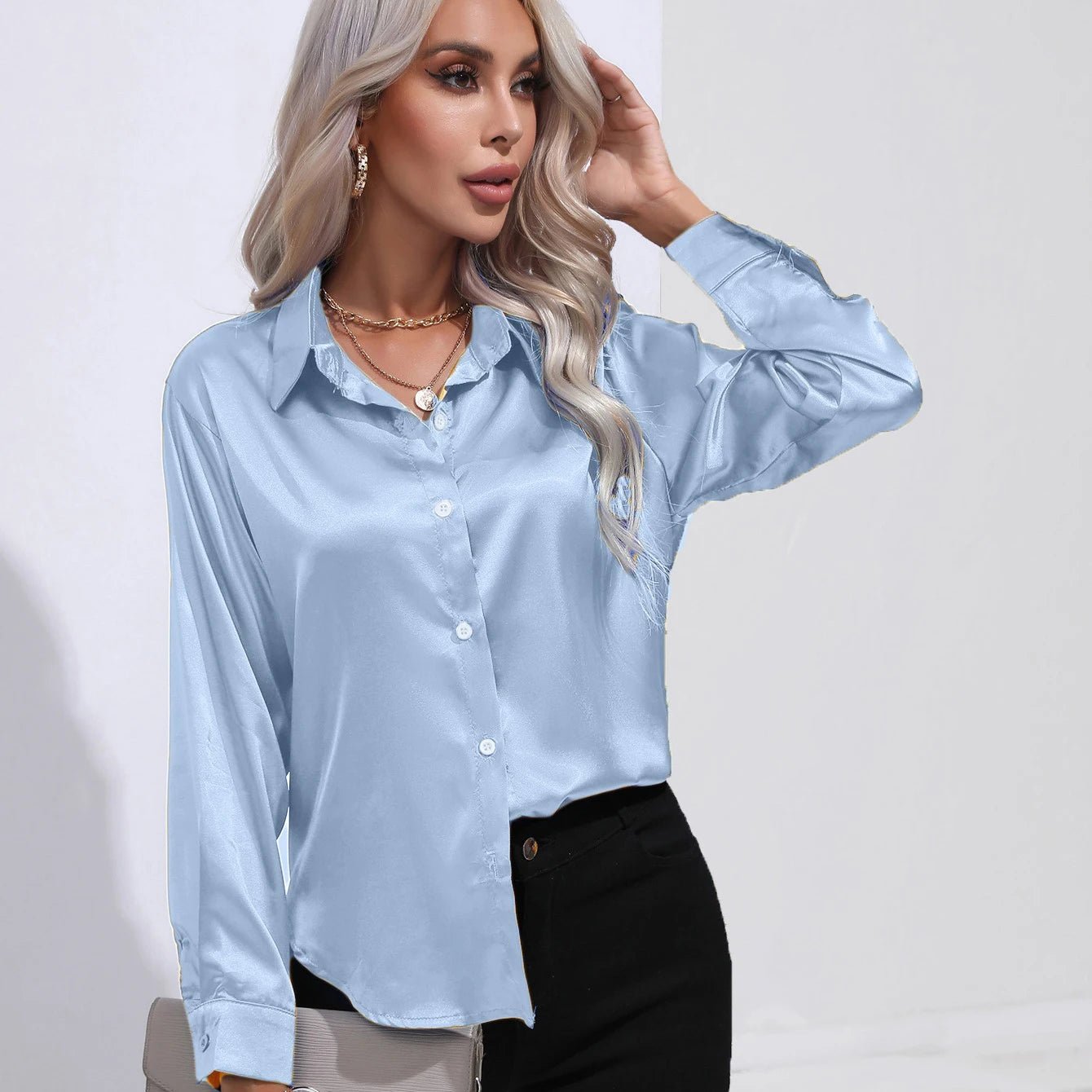 Elegant Satin Autumn Women's Slim Fit Blouse - dellidu.com - Blue - Elegant Satin Autumn Women's Slim Fit Blouse - S - Elegant Satin Autumn Women's Slim Fit Blouse - 14:350850#Blue;5:100014064 - dellidu.com