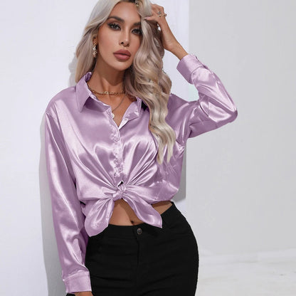 Elegant Satin Autumn Women's Slim Fit Blouse - dellidu.com - Purple - Elegant Satin Autumn Women's Slim Fit Blouse - XXL - Elegant Satin Autumn Women's Slim Fit Blouse - 14:771#Purple;5:4182 - dellidu.com