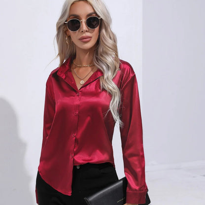 Elegant Satin Autumn Women's Slim Fit Blouse - dellidu.com - Red - Elegant Satin Autumn Women's Slim Fit Blouse - S - Elegant Satin Autumn Women's Slim Fit Blouse - 14:200001438#Red;5:100014064 - dellidu.com