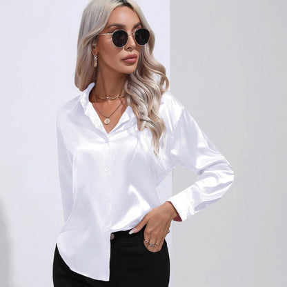 Elegant Satin Autumn Women's Slim Fit Blouse - dellidu.com - White - Elegant Satin Autumn Women's Slim Fit Blouse - XXL - Elegant Satin Autumn Women's Slim Fit Blouse - 14:200002130#White;5:4182 - dellidu.com