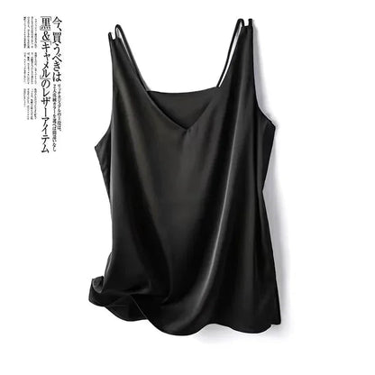 Elegant Silk Satin Blouse for Women - Sleeveless Casual Tank - dellidu.com - Black - Elegant Silk Satin Blouse for Women - Sleeveless Casual Tank - 3XL(Bust 98cm) - Elegant Silk Satin Blouse for Women - Sleeveless Casual Tank - 14:193#Black;5:4183#3XL(Bust 98cm) - dellidu.com