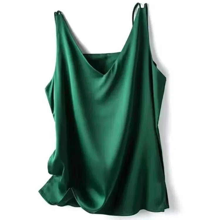 Elegant Silk Satin Blouse for Women - Sleeveless Casual Tank - dellidu.com - Dark Green - Elegant Silk Satin Blouse for Women - Sleeveless Casual Tank - 2XL(Bust 96cm) - Elegant Silk Satin Blouse for Women - Sleeveless Casual Tank - 14:175#Dark Green;5:4182#2XL(Bust 96cm) - dellidu.com