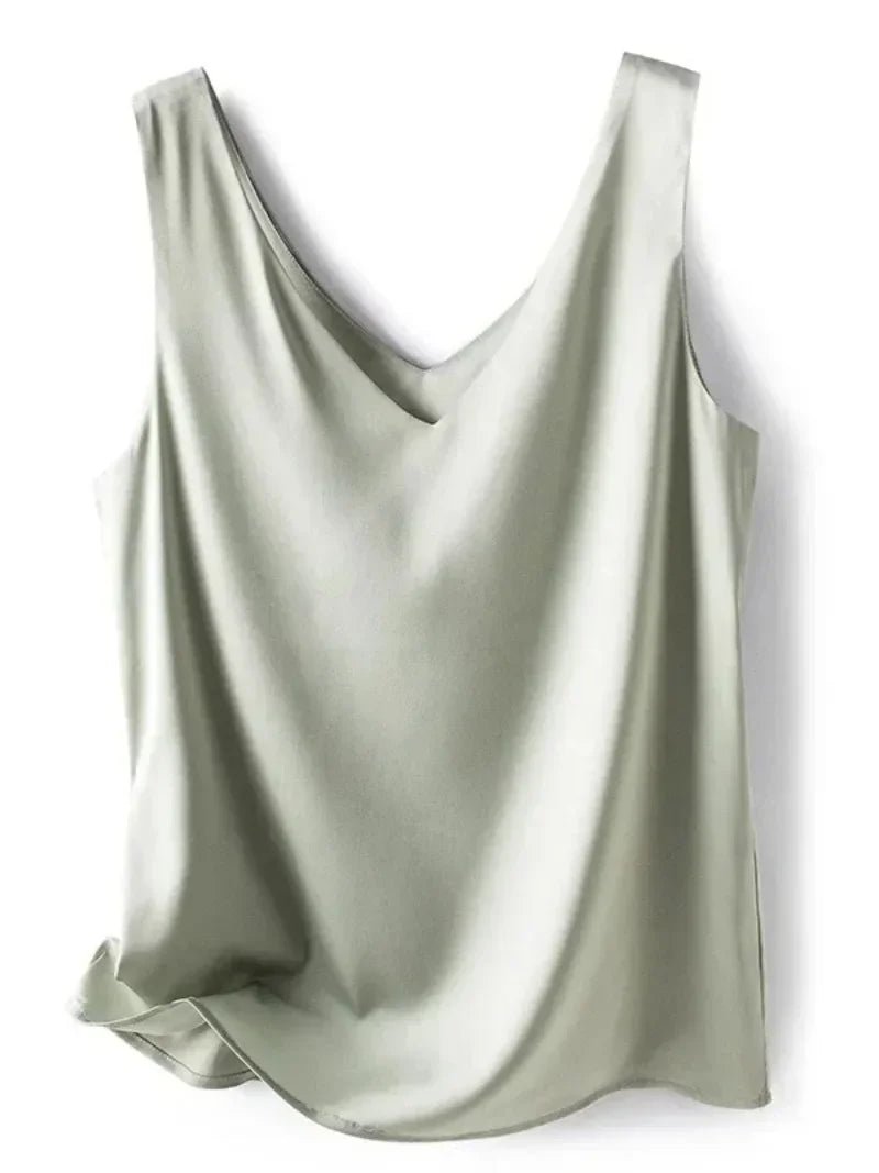 Elegant Silk Satin Blouse for Women - Sleeveless Casual Tank - dellidu.com - Army Green - Elegant Silk Satin Blouse for Women - Sleeveless Casual Tank - L(Bust 90cm) - Elegant Silk Satin Blouse for Women - Sleeveless Casual Tank - 14:200004889#Army Green;5:361385#L(Bust 90cm) - dellidu.com