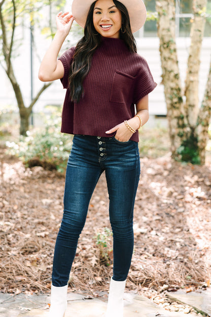 Pink Ribbed Knit Short Sleeve Sweater with Patch Pockets