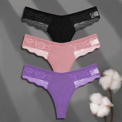 FINETOO 3Pcs Women's Lace Thongs - Breathable Cotton G - Strings - dellidu.com - SET 3 - FINETOO 3Pcs Women's Lace Thongs - Breathable Cotton G - Strings - M - 3pcs - FINETOO 3Pcs Women's Lace Thongs - Breathable Cotton G - Strings - 14:173#SET 3;154:1433;5:361386 - dellidu.com