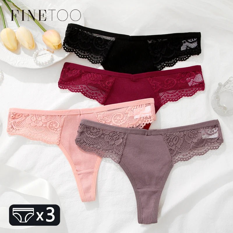 FINETOO 3Pcs Women's Lace Thongs - Breathable Cotton G - Strings - dellidu.com - SET 3 - FINETOO 3Pcs Women's Lace Thongs - Breathable Cotton G - Strings - M - 3pcs - FINETOO 3Pcs Women's Lace Thongs - Breathable Cotton G - Strings - 14:173#SET 3;154:1433;5:361386 - dellidu.com