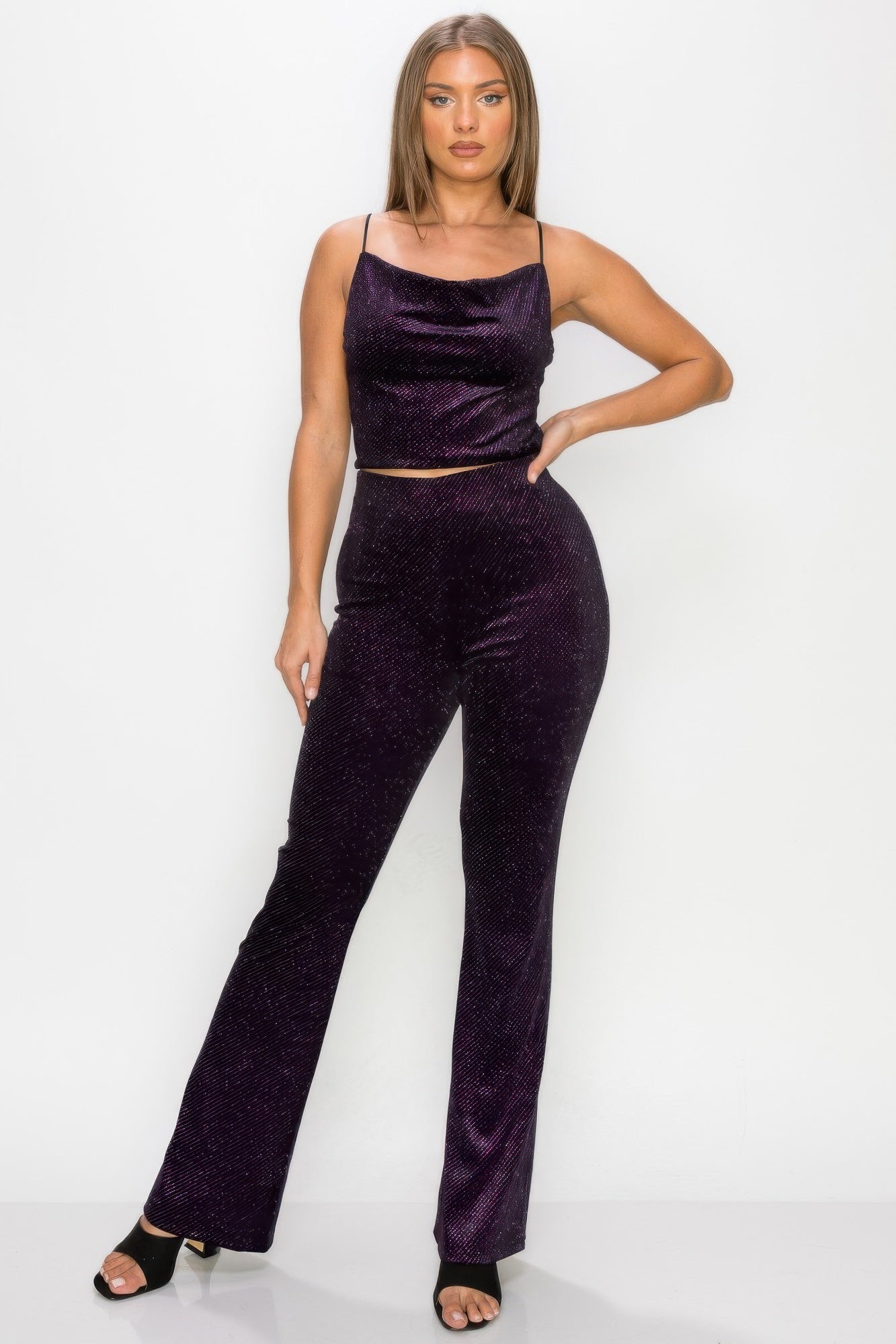 Glittery Flare High - Rise Elastic Pants - dellidu.com - S - product image - product image - 59211.S - dellidu.com