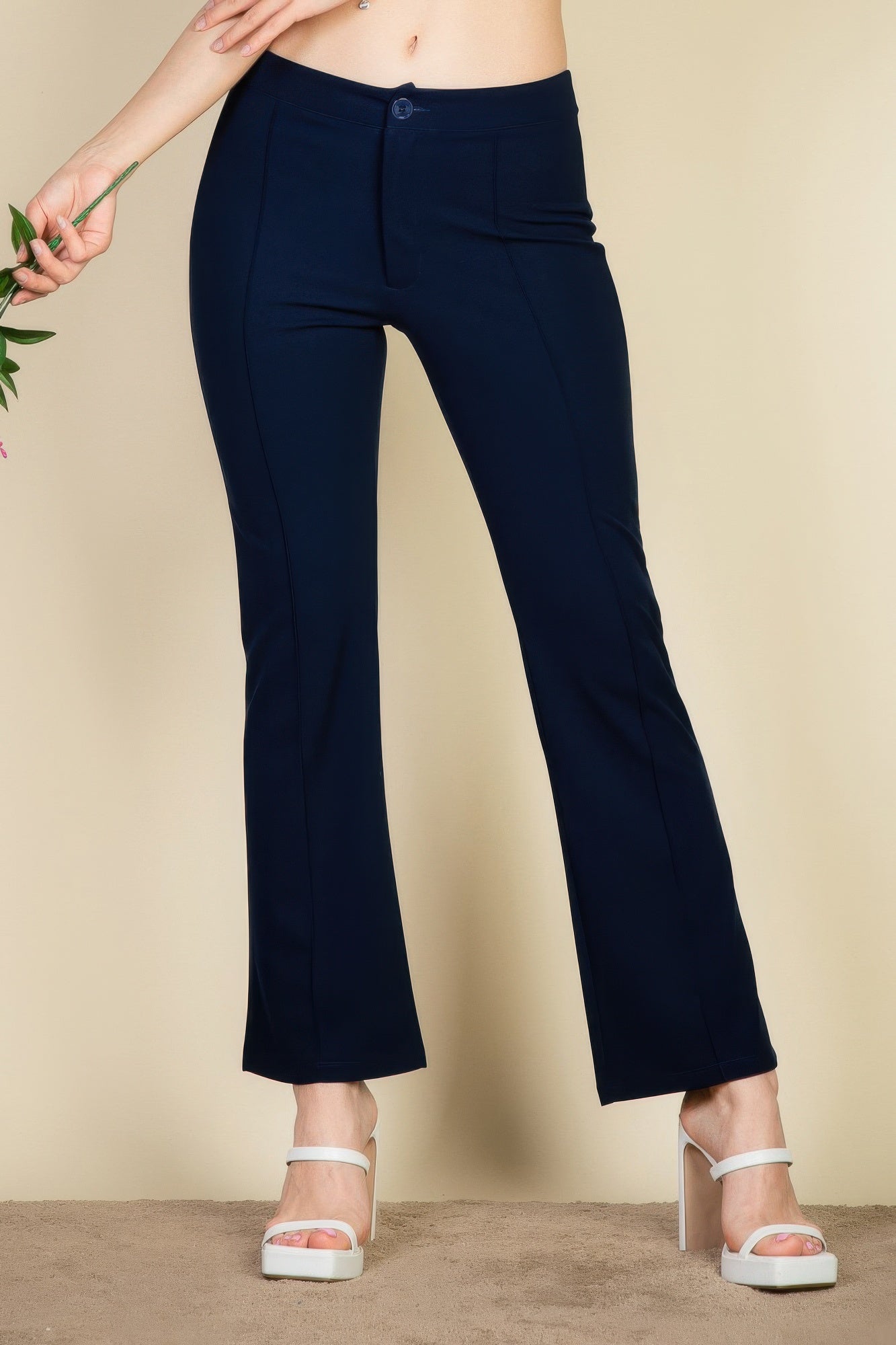 High Waist Knit Flare Pants - dellidu.com - Navy - product image - S - product image - wh2000657.S.Navy - dellidu.com