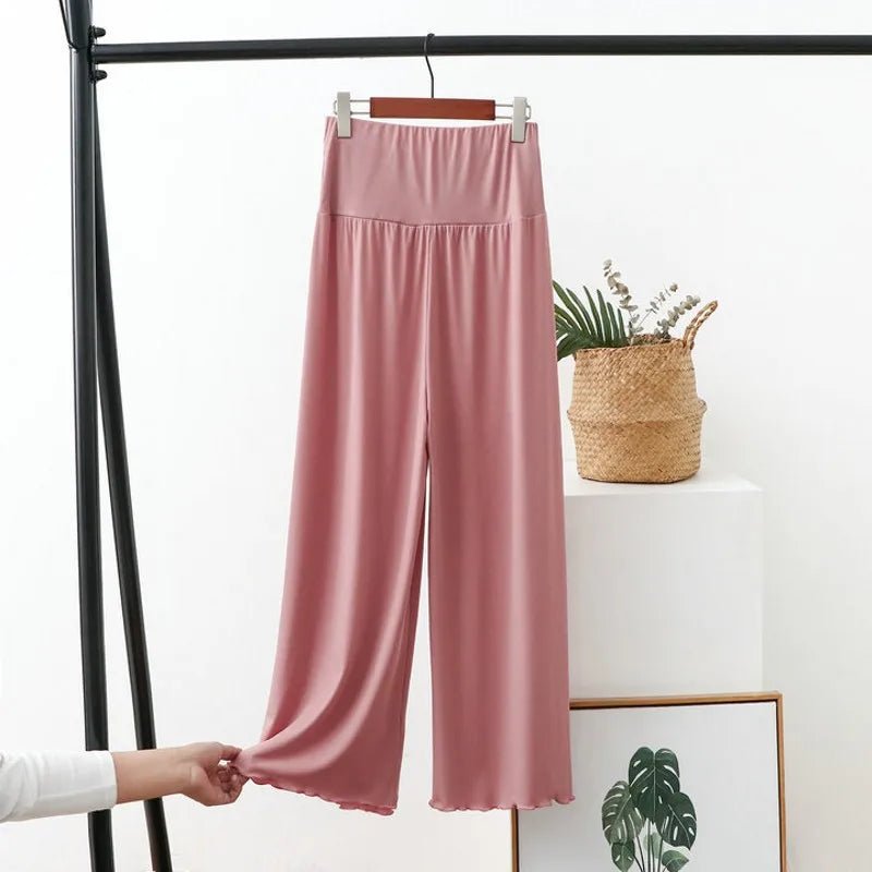 High Waist Modal Wide Leg Pants for Women - dellidu.com - pink - High Waist Modal Wide Leg Pants for Women - L - Hip - 110cm - High Waist Modal Wide Leg Pants for Women - 14:175#pink;5:361385#L - Hip - 110cm - dellidu.com