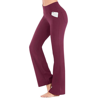 High Waist Straight Flare Pants with Pockets for Women - dellidu.com - CS - Wine - High Waist Straight Flare Pants with Pockets for Women - XXL - High Waist Straight Flare Pants with Pockets for Women - 14:200002130#CS - Wine;5:4182 - dellidu.com