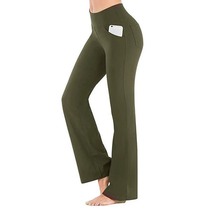 High Waist Straight Flare Pants with Pockets for Women - dellidu.com - CS - Green - High Waist Straight Flare Pants with Pockets for Women - XXL - High Waist Straight Flare Pants with Pockets for Women - 14:175#CS - Green;5:4182 - dellidu.com