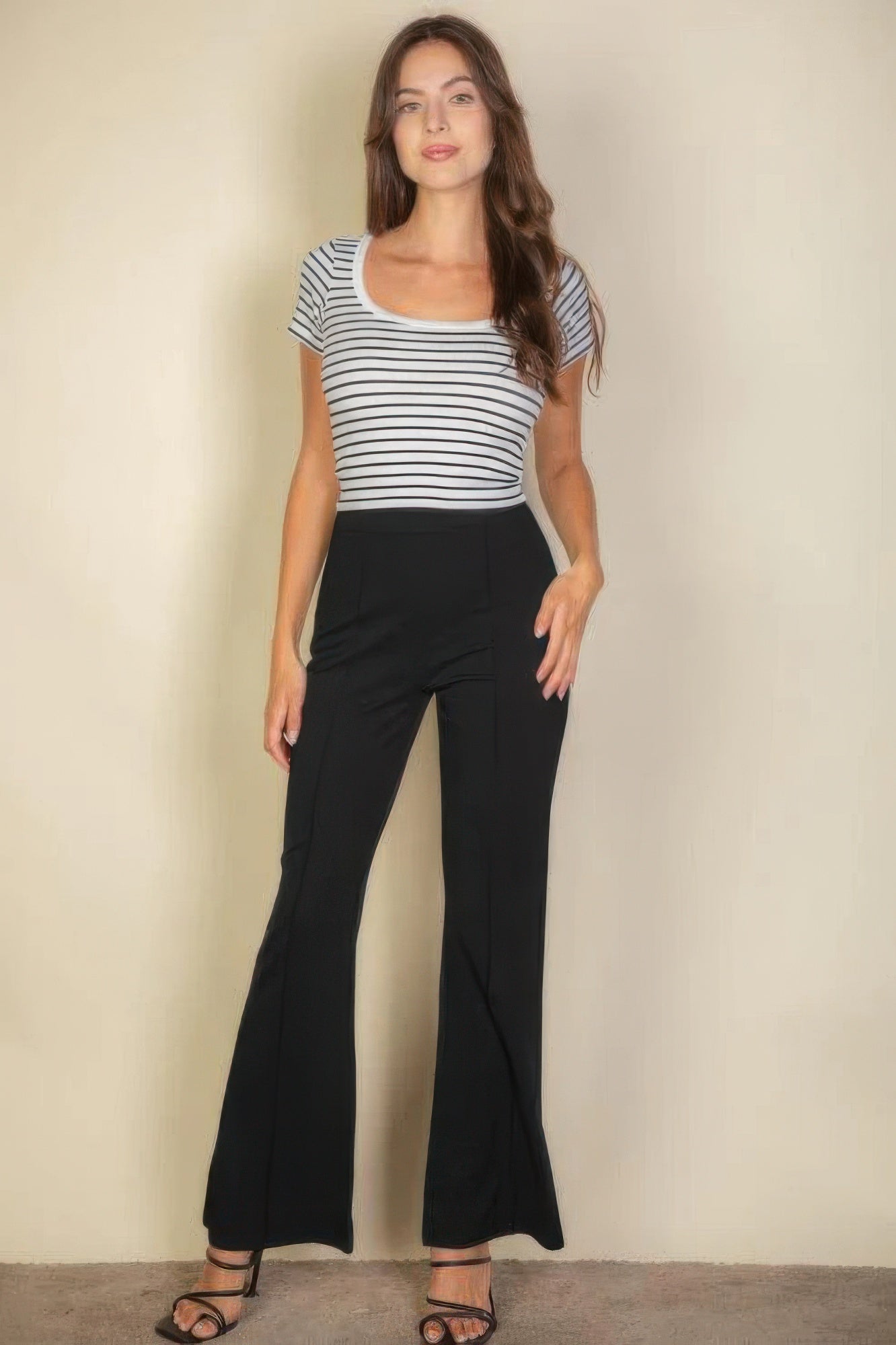 High Waist Stretch Crepe Flare Pants - dellidu.com - S - product image - product image - 59217a.S - dellidu.com