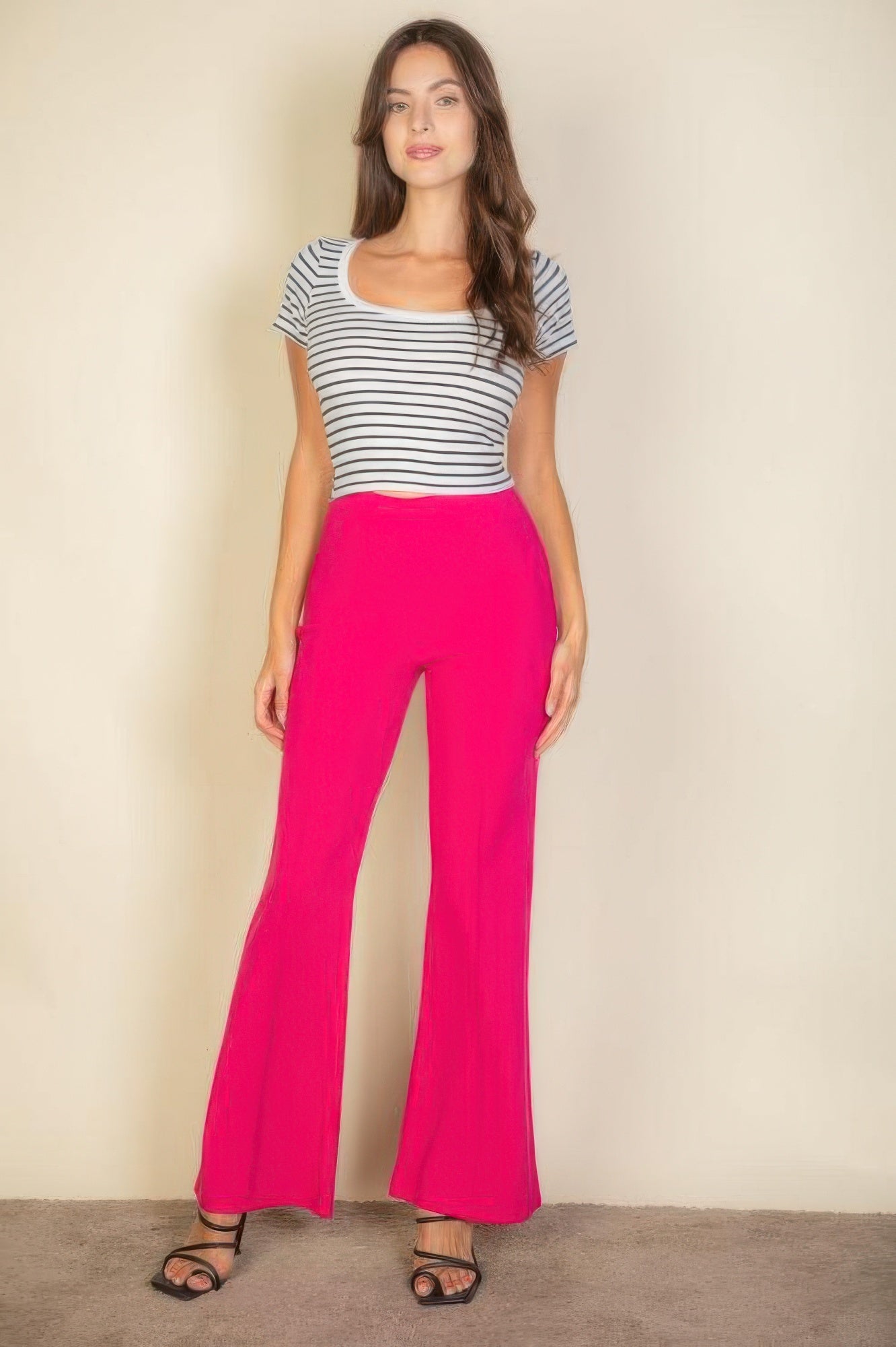 High Waist Stretch Crepe Flare Pants - Fuchsia - dellidu.com - S - product image - product image - 59217b.S - dellidu.com