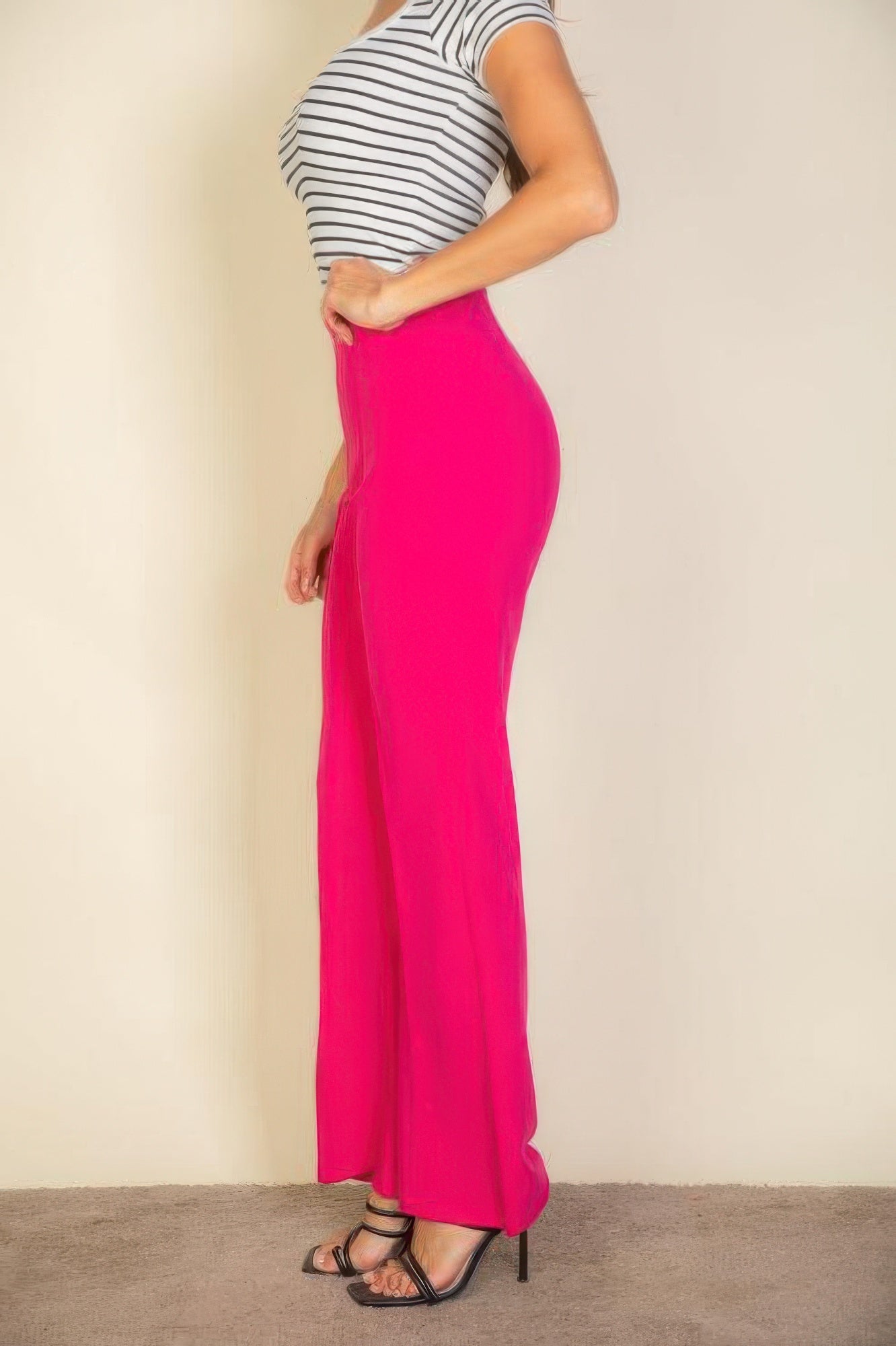 High Waist Stretch Crepe Flare Pants - Fuchsia - dellidu.com - S - product image - product image - 59217b.S - dellidu.com