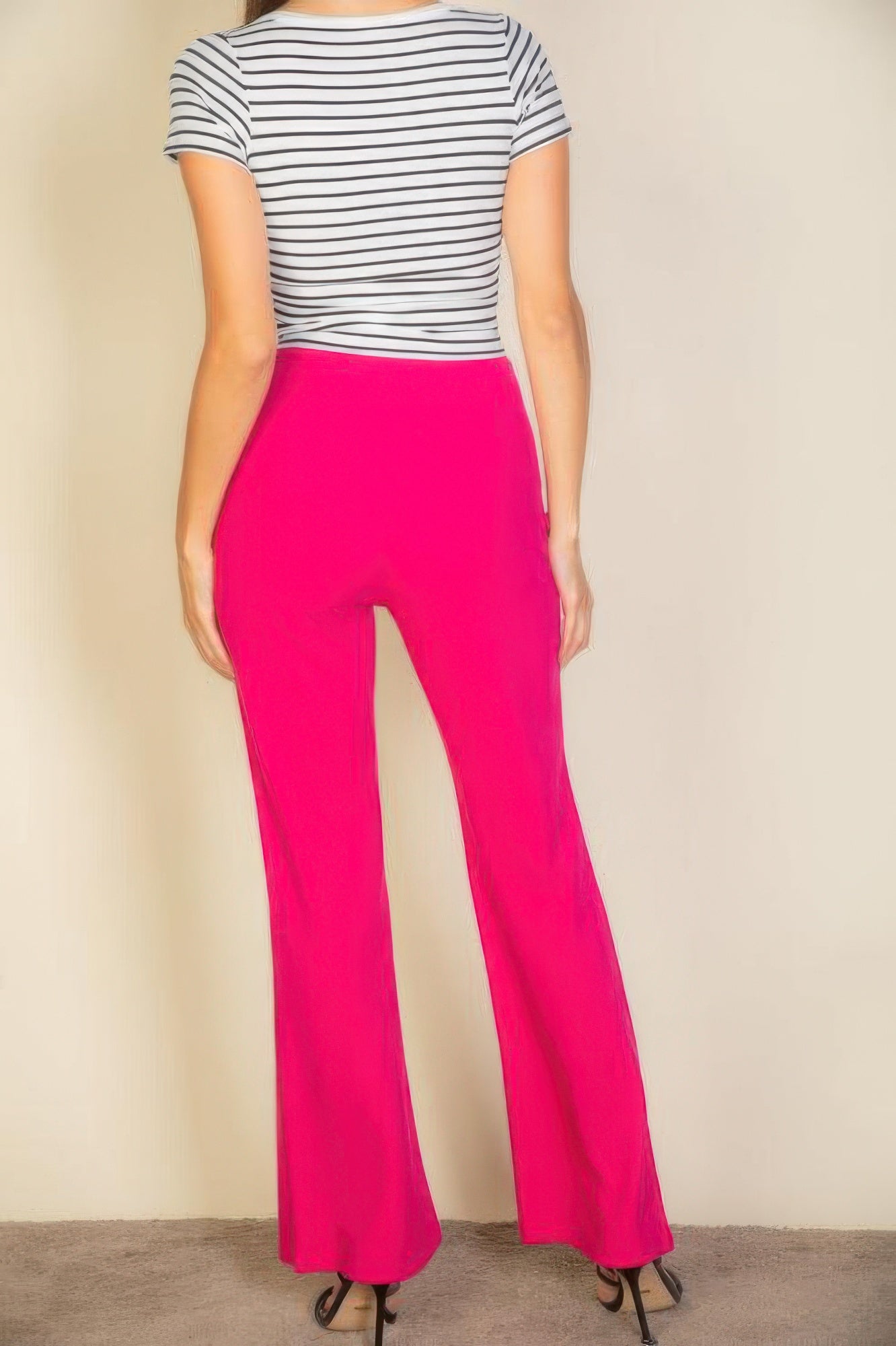 High Waist Stretch Crepe Flare Pants - Fuchsia - dellidu.com - S - product image - product image - 59217b.S - dellidu.com