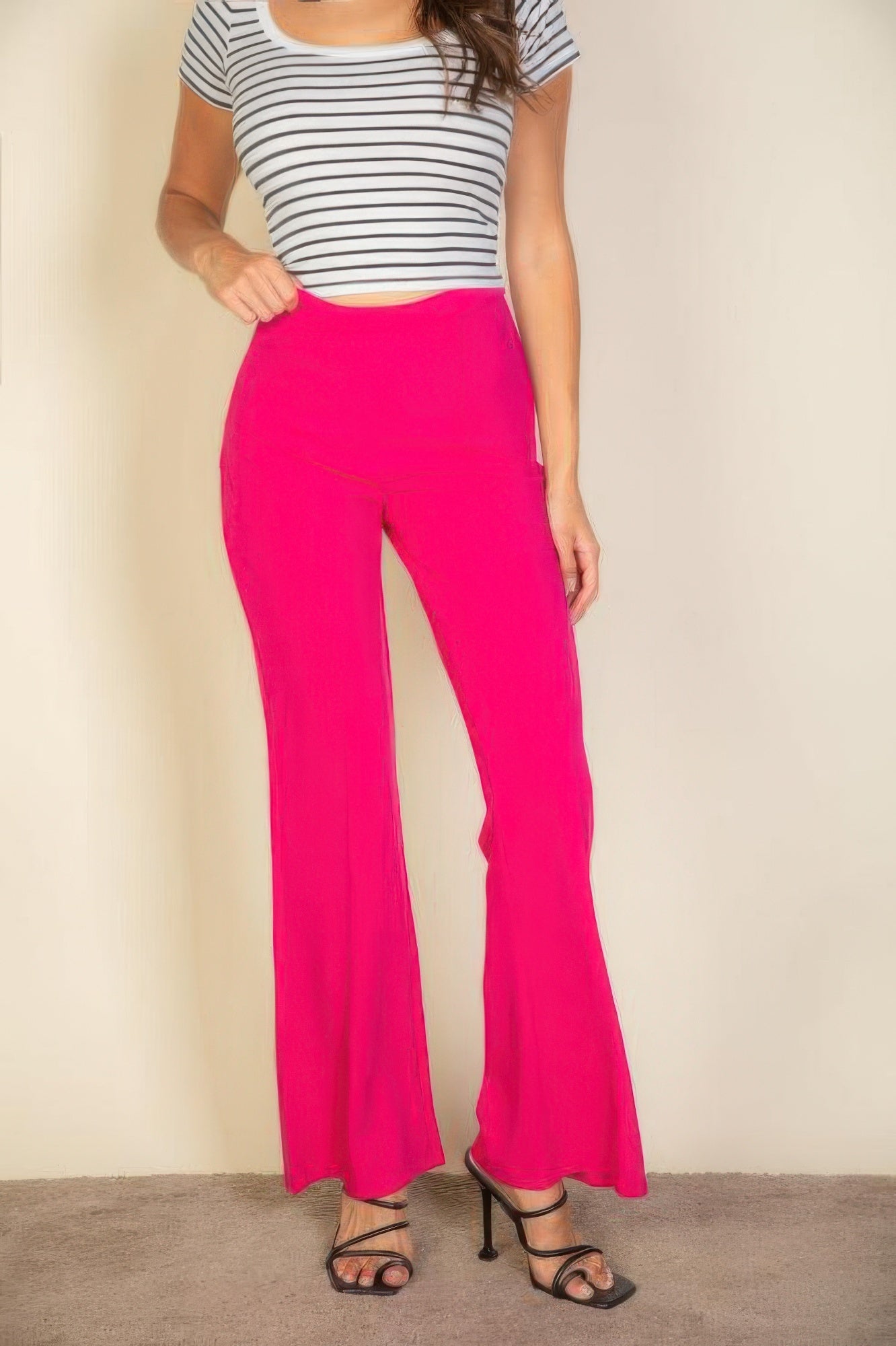 High Waist Stretch Crepe Flare Pants - Fuchsia - dellidu.com - S - product image - product image - 59217b.S - dellidu.com