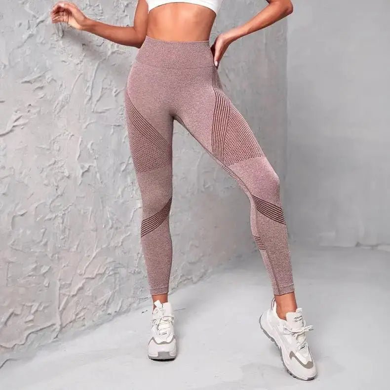 High Waist Striped Mesh Fitness Leggings for Women - dellidu.com - brown - High Waist Striped Mesh Fitness Leggings for Women - L - High Waist Striped Mesh Fitness Leggings for Women - 14:173#brown;5:361385 - dellidu.com