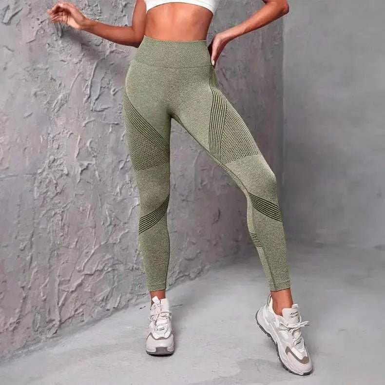 High Waist Striped Mesh Fitness Leggings for Women - dellidu.com - army green - High Waist Striped Mesh Fitness Leggings for Women - L - High Waist Striped Mesh Fitness Leggings for Women - 14:691#army green;5:361385 - dellidu.com