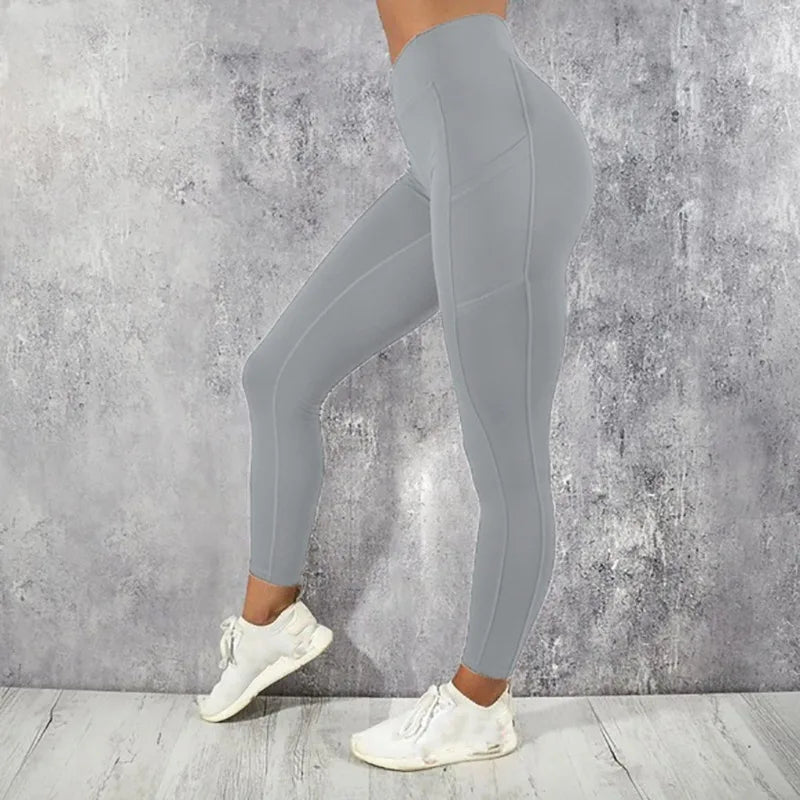 High Waist Yoga Leggings for Women with Pocket - dellidu.com - GRAY - High Waist Yoga Leggings for Women with Pocket - L - High Waist Yoga Leggings for Women with Pocket - 14:691;5:361385 - dellidu.com