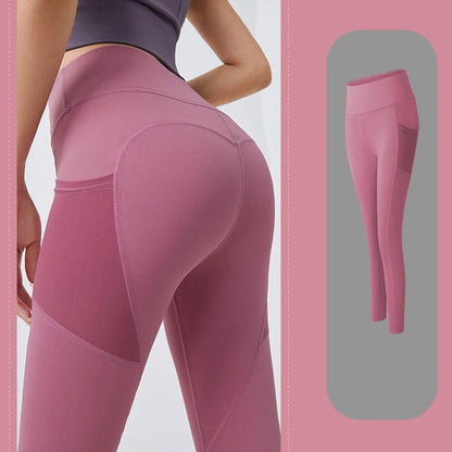 High Waist Yoga Leggings with Side Pocket - dellidu.com - Pink - High Waist Yoga Leggings with Side Pocket - XL - High Waist Yoga Leggings with Side Pocket - 14:1052;5:100014065 - dellidu.com