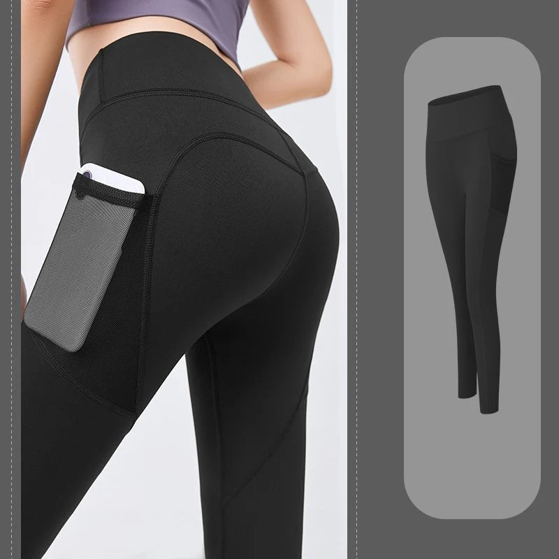 High Waist Yoga Leggings with Side Pocket - dellidu.com - Blue - High Waist Yoga Leggings with Side Pocket - M - High Waist Yoga Leggings with Side Pocket - 14:173;5:361386 - dellidu.com