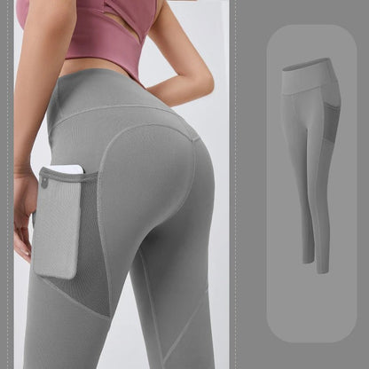 High Waist Yoga Leggings with Side Pocket - dellidu.com - GRAY - High Waist Yoga Leggings with Side Pocket - XL - High Waist Yoga Leggings with Side Pocket - 14:691;5:100014065 - dellidu.com