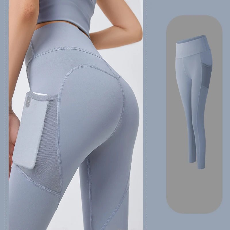 High Waist Yoga Leggings with Side Pocket - dellidu.com - Blue - High Waist Yoga Leggings with Side Pocket - M - High Waist Yoga Leggings with Side Pocket - 14:173;5:361386 - dellidu.com