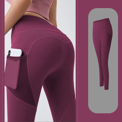 High Waist Yoga Leggings with Side Pocket - dellidu.com - Fuchsia - High Waist Yoga Leggings with Side Pocket - XXXL - High Waist Yoga Leggings with Side Pocket - 14:203008817;5:4183 - dellidu.com