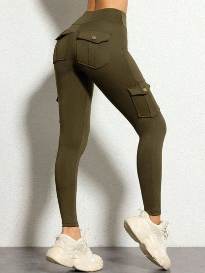 High Waisted Women's Solid Color Leggings with Pockets - dellidu.com - green - High Waisted Women's Solid Color Leggings with Pockets - L - High Waisted Women's Solid Color Leggings with Pockets - 14:175;5:361385 - dellidu.com