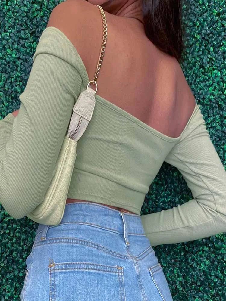 Hollow - Out V - Neck Long Sleeve Crop Top for Women - dellidu.com - green - Hollow - Out V - Neck Long Sleeve Crop Top for Women - M - Hollow - Out V - Neck Long Sleeve Crop Top for Women - 14:175;5:361386 - dellidu.com