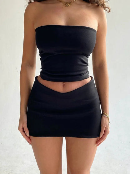 Hugcitar Solid Sleeveless Folds Tube Crop Top & Skirt Set - dellidu.com - black - Hugcitar Solid Sleeveless Folds Tube Crop Top & Skirt Set - L - Hugcitar Solid Sleeveless Folds Tube Crop Top & Skirt Set - 14:193;5:361385 - dellidu.com