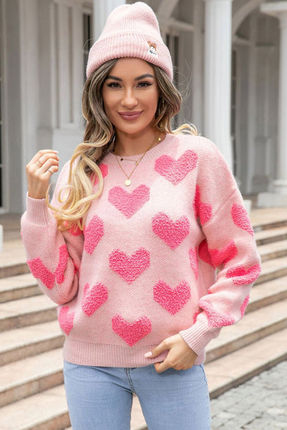 Light Pink Heart Jacquard Knit Sweater - dellidu.com - Sweaters - 901154093307 - Light Pink - Light Pink Heart Jacquard Knit Sweater - S - Light Pink Heart Jacquard Knit Sweater - SW2724596 - P1010 - S - Shewin