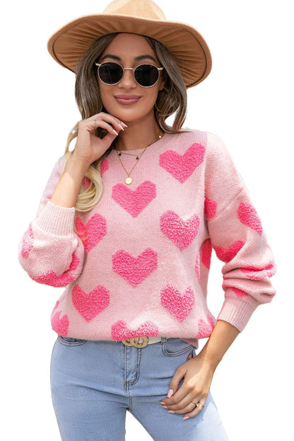 Light Pink Heart Jacquard Knit Sweater - dellidu.com - Sweaters - 901154093307 - Light Pink - Light Pink Heart Jacquard Knit Sweater - S - Light Pink Heart Jacquard Knit Sweater - SW2724596 - P1010 - S - Shewin