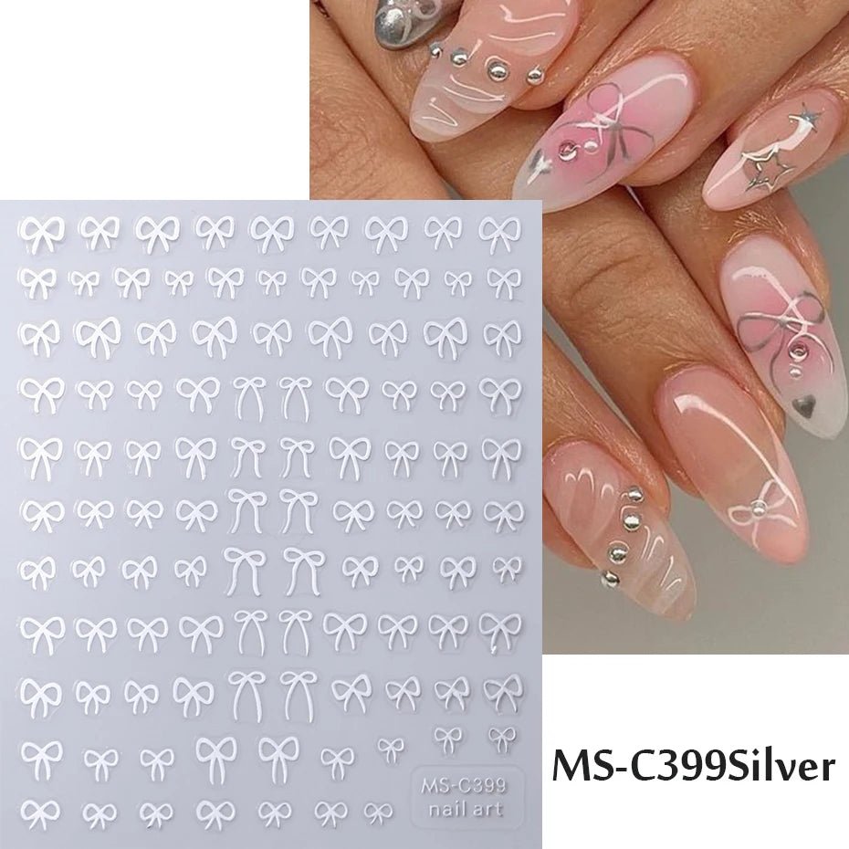 Mini Bowknot Nail Art Stickers - 1/2pcs Self - Adhesive Decals - dellidu.com - MS - C399 Silver - Mini Bowknot Nail Art Stickers - 1/2pcs Self - Adhesive Decals - Mini Bowknot Nail Art Stickers - 1/2pcs Self - Adhesive Decals - 14:10#MS - C399 Silver - dellidu.com