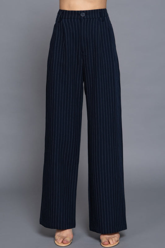 Navy/White Pin Stripe Woven Straight Pants - dellidu.com - S - product image - product image - 59267a.S - dellidu.com